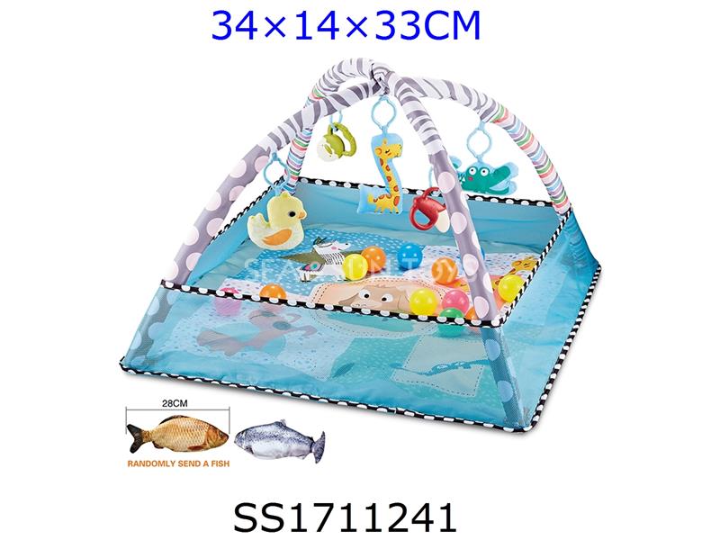 4方圍網藍色2合1+ 20粒海洋球 +1條28cm仿真魚